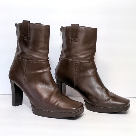 Skechers Vintage 90s y2k Brown Square Toe Chunky Heeled Boots Vegan Leather 10 - Picture 4 of 14